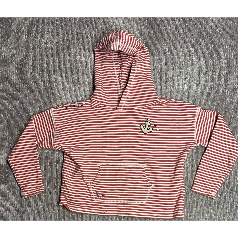 Polo Ralph Lauren Girl Red /White striped crop hooded sweater size Medium 8-10